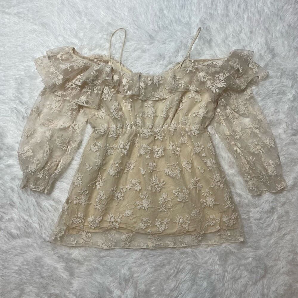 Zara Embroidered Ruffle Off Shoulder Lace Top Size XS - Small Romantic Ivory - Picture 13 of 14